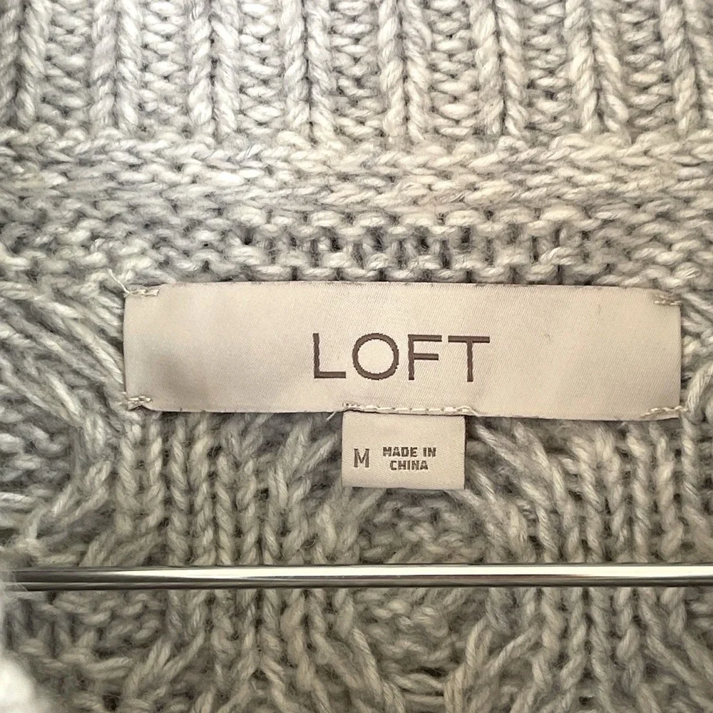 Loft Womens Cable‎ Knit Turtleneck Sweater Size M Gray Wool Cotton Fisherman